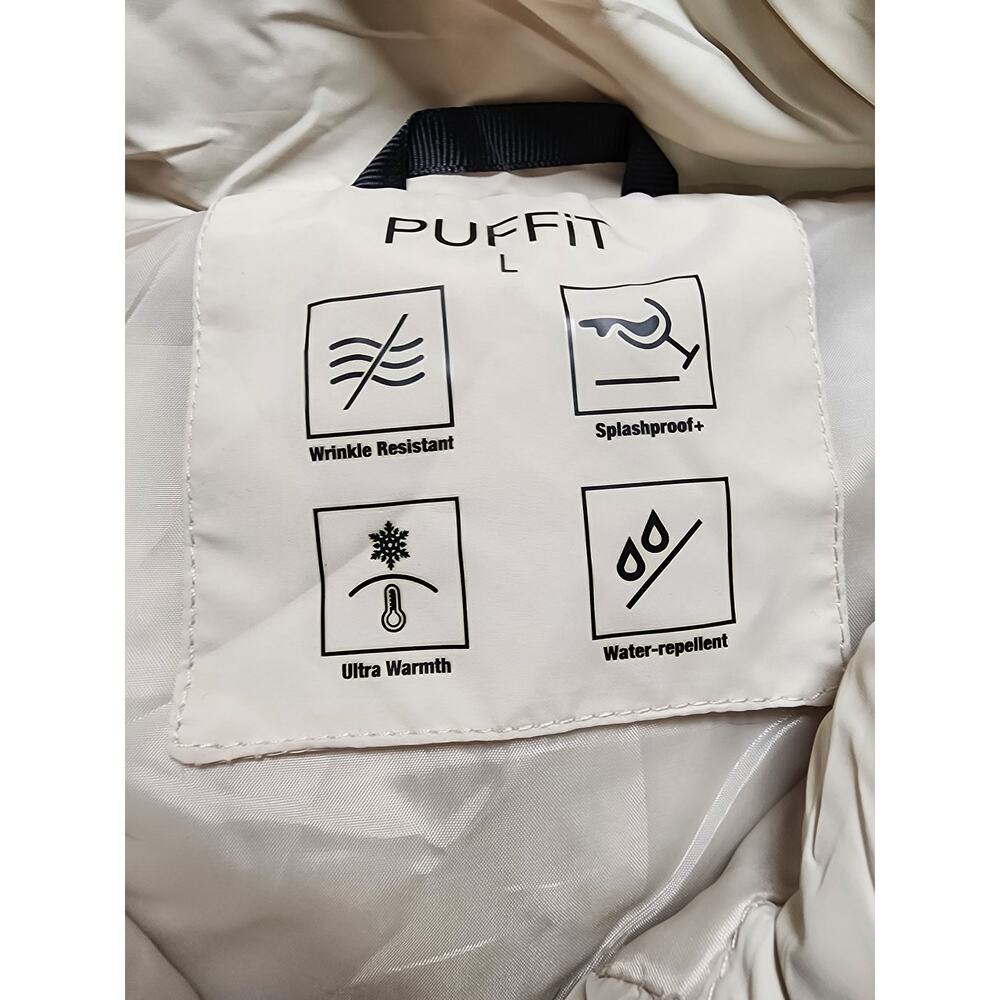 Puffit Cream Women's Large High Neck Puffer Vest Side Pockets Outerwear Cozy - Picture 3 of 10